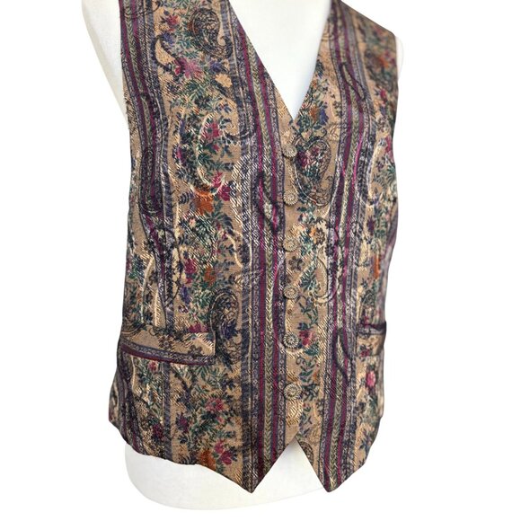 Vintage Worthington Striped Rocaille Print Tapestry Vest with Gold Buttons Large - Picture 3 of 5